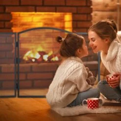 Relaxdays Pare-étincelles Cheminée Acier Barrière Sécurité Pare-feu Protection Grille 3 Pièces HxL 62 X 96 Cm, Noir -Ubbink Magasin 10367900 3