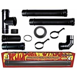 MBM Poêle à Pellets Tubes Kit 80 Mm. En Tube D'acier Laqué Noir Résistant CE 600 ° Fait Dans La Cheminée En Porcelaine Italie.