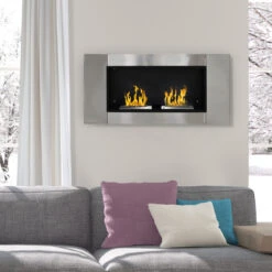 HOMCOM Cheminée Bioéthanol Murale Design Bauhaus 2 Brûleurs 3 L Couverture 25-30 M² Acier Inox Brossé -Ubbink Magasin 1074988 2