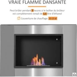 HOMCOM Cheminée Bioéthanol Murale Design Bauhaus 1 Brûleur 1,5 L Couverture 20-25 M² Acier Inox Brossé -Ubbink Magasin 14738510 5