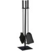 Relaxdays Ensemble Serviteur De Cheminée 4 Pièces Acier Accessoire Pelle Balai Support Tisonnier, Noir -Ubbink Magasin 16365866 1