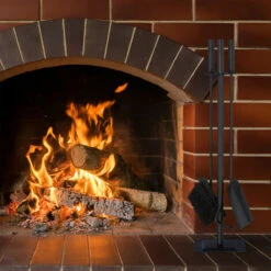 Relaxdays Ensemble Serviteur De Cheminée 4 Pièces Acier Accessoire Pelle Balai Support Tisonnier, Noir -Ubbink Magasin 16365866 3