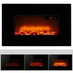 Cheminée Murale électrique Noir Max. 1800 W Télécommande Effet Flamme Illusion écran Tête Haute Fonction Chauffage Minuterie -Ubbink Magasin 18474917 3