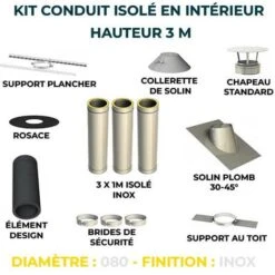 KIT CONDUIT ISOLE EN INTERIEUR - 3 MÈTRES 80 - Inox