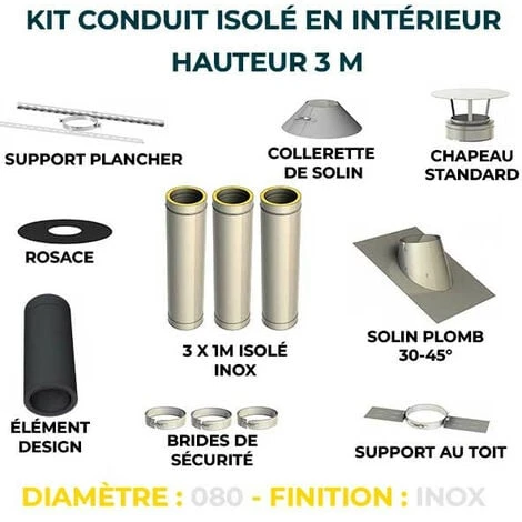 KIT CONDUIT ISOLE EN INTERIEUR - 3 MÈTRES 80 - Inox 3 KIT CONDUIT ISOLE EN INTERIEUR - 3 MÈTRES 80 - Inox