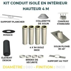 KIT CONDUIT ISOLE EN INTERIEUR - 4 MÈTRES 80 - Inox