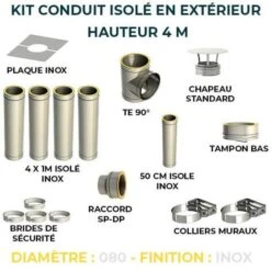 KIT CONDUIT ISOLE EN EXTERIEUR - 4 MÈTRES 80 - Inox