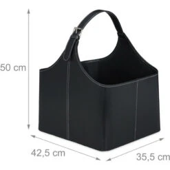 Relaxdays Panier à Bois, Range-buches Similicuir, Rangement & Transport, Porte-revues, Anse, Accessoire Cheminée, Noir -Ubbink Magasin 27194954 4