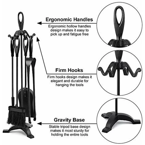 Amagabeli Ensemble D'outils De Cheminée 5 Pièces Set Serviteur De Cheminee Noir Forge Outils De Cheminée Pelle Pinces Et Poker Ensemble D'outils 4 Amagabeli Ensemble D'outils De Cheminée 5 Pièces Set Serviteur De Cheminee Noir Forge Outils De Cheminée Pelle Pinces Et Poker Ensemble D'outils – Image 2