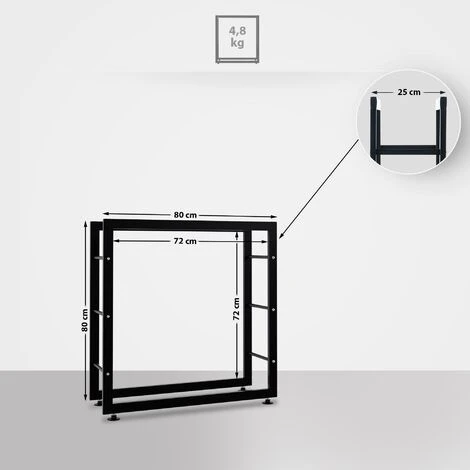 Porte-bûches Pour Bois De Cheminée Keri V2 Noir 25x80x80 Cm 4 Porte-bûches Pour Bois De Cheminée Keri V2 Noir 25x80x80 Cm – Image 2