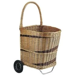 Chariot à Bois En Osier Buff Sur Roulettes