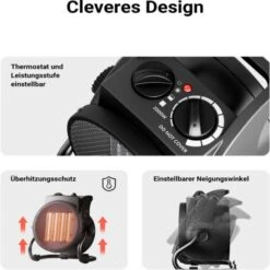 XPOtool Chauffage Infrarouge Céramique 2kW 2000W 30m² Thermostat Radiateur 3 Niveaux Puissance -Ubbink Magasin 41821830 5