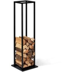 Range Bûches Vertical Acier Noir Avec étagère H.112 CM Pour Cheminée