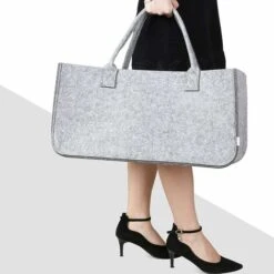 Homfa 2 X Sac En Feutre Pour Cheminée, Panier à Provisions Pour Bois De Chauffage Et Journaux, Panier à Magazines 49 X 26 X 26 Cm (gris), Charge Jusqu'à 15 Kg -Ubbink Magasin 42673839 5