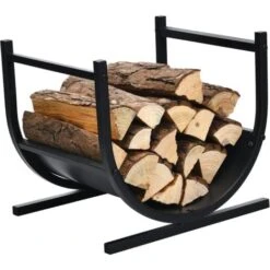 COSTWAY Porte-bûches Bois De Cheminée En Métal En Forme De U 43 X 37 X 39,5 Cm Avec Poignées Charge 30 Kg Intérieur Extérieur