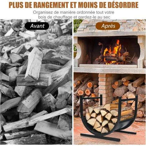 COSTWAY Porte-bûches Bois De Cheminée En Métal En Forme De U 43 X 37 X 39,5 Cm Avec Poignées Charge 30 Kg Intérieur Extérieur 5 COSTWAY Porte-bûches Bois De Cheminée En Métal En Forme De U 43 X 37 X 39,5 Cm Avec Poignées Charge 30 Kg Intérieur Extérieur – Image 3