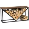 Range Bûches Horizontal DAYTON Acier Noir Plateau Bois Vieilli Pour Cheminée -Ubbink Magasin 46360169 1