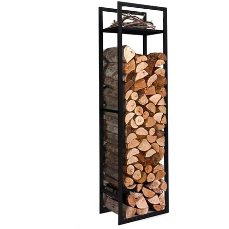 Range Bûches Vertical Acier Noir Avec étagère H.170 CM Pour Cheminée 3 Range Bûches Vertical Acier Noir Avec étagère H.170 CM Pour Cheminée