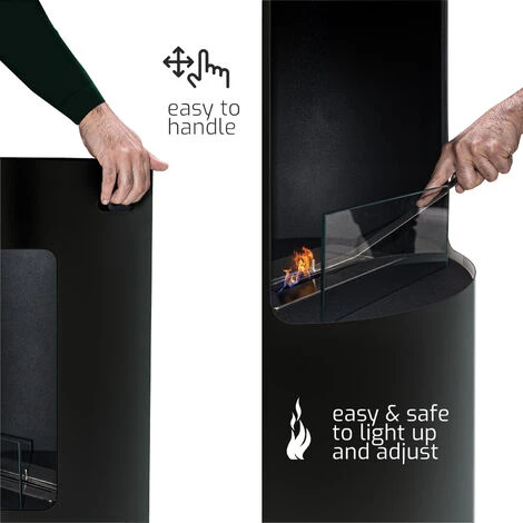 Giulio Cesare - Cheminée Bioéthanol Sur Pied Avec Brûleur De 1,5L. Cheminée Bioéthanol Sur Pied En Acier Inoxydable Et Verre Trempé. Couleur Noir. Ø40x80 Cm 6 Giulio Cesare - Cheminée Bioéthanol Sur Pied Avec Brûleur De 1,5L. Cheminée Bioéthanol Sur Pied En Acier Inoxydable Et Verre Trempé. Couleur Noir. Ø40x80 Cm – Image 4