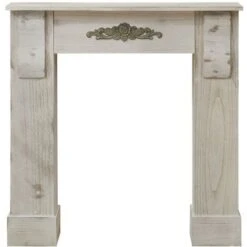 Rebecca Mobili Manteau Cheminée Décorative Bois Gris Retro 98,5x96,5x22,5