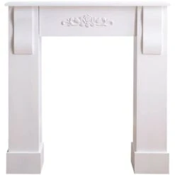 Rebecca Mobili Cadre Cheminée Décoratif Florale Bois Blanc Rustique 92x93x22,5