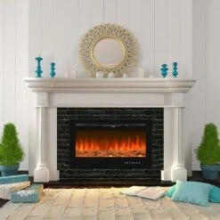 INTEY Cheminée Électrique Chauffante Murale 750/1500W Avec Effet De Flamme 3D,Radiateur Soufflant Murale,2 Niveaux Chauffage-9 Couleur-5 Luminosité-Écran Tactile LED-Minuterie 1-8 H-Télécommande-128x5 -Ubbink Magasin 54820984 4