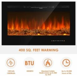 INTEY Cheminée Électrique Chauffante Murale 750/1500W Avec Effet De Flamme 3D,Radiateur Soufflant Murale,2 Niveaux Chauffage-9 Couleur-5 Luminosité-Écran Tactile LED-Minuterie 1-8 H-Télécommande-128x5 -Ubbink Magasin 54820984 5
