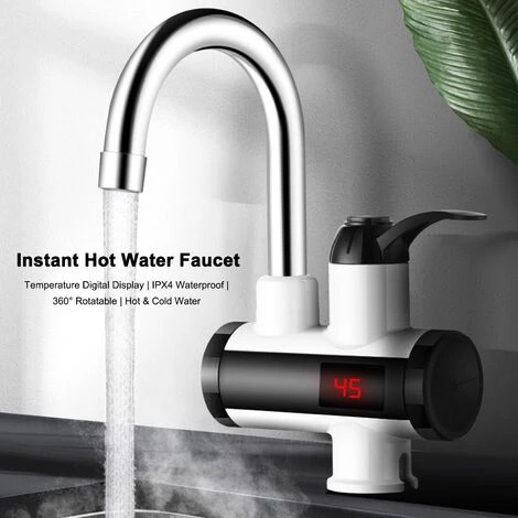 Robinet D'eau Chaude Instantanée Robinet De Chauffe-eau électrique Avec Affichage Numérique LED Cuisine Salle De Bain Robinet De Chauffage D'eau 360 ° Rotatif 220 V Bouchon De Protection Contre Les Fuites 3000 W 4 Robinet D'eau Chaude Instantanée Robinet De Chauffe-eau électrique Avec Affichage Numérique LED Cuisine Salle De Bain Robinet De Chauffage D'eau 360 ° Rotatif 220 V Bouchon De Protection Contre Les Fuites 3000 W – Image 2