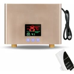 3000W Mini Chauffe-eau Sans Réservoir Sous évier 220V Système De Chauffage De Lavage Thermostatique Avec Télécommande Affichage Numérique Pour La Maison, La Cuisine, La Salle De Bain (Or)