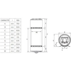 Ariston Sageo Chauffe-eau électrique Vertical 56x101cm, Capacité 150L, Blanc (3000358) -Ubbink Magasin 58331094 3
