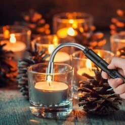 Déstockage Briquet à Arc électrique Rechargeable Par USB Avec Affichage De La Batterie LED Triple Interrupteur De Sécurité, Coupe-vent Sans Flamme, Avec Long Cou Flexible à 360° Pour Barbecue (Noir) -Ubbink Magasin 64108450 5