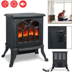 Froadp 1500W Cheminée électrique Thermostat D'ambiance Chauffage Noire Radiateurs Soufflants à Puissance De Chauffage PTC Avec Simulation De Flamme LED