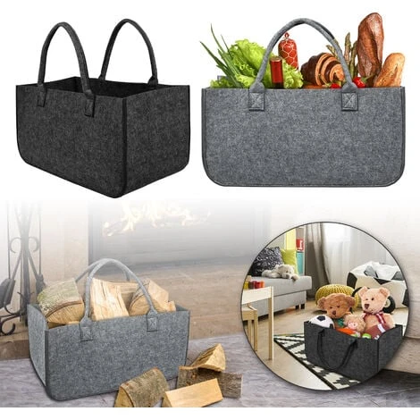 Froadp Sac à Buche En Feutre Pour Bois De Cheminée, Cabas De Courses, Panier à Bois Portable, Pliable Résistant Panier à Bûches Bois, Sac à Range-Bûches (30L, Lot De 2, Gris Moyen) 5 Froadp Sac à Buche En Feutre Pour Bois De Cheminée, Cabas De Courses, Panier à Bois Portable, Pliable Résistant Panier à Bûches Bois, Sac à Range-Bûches (30L, Lot De 2, Gris Moyen) – Image 3