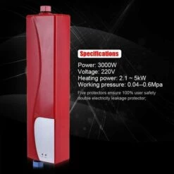Mini Chauffe-eau électrique Instantané, 3000 W, Chauffe-eau Sans Réservoir, Mini Chauffe-eau Portable Chaud Instantané Pour Cuisine Salle De Bain (rouge)-BDD -Ubbink Magasin 68673932 5
