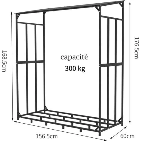 Étagère En Métal Pour Bois De Cheminée Range Bûches Extérieur 176x60x156cm Pour Bois De Chauffage - Noir 6 Étagère En Métal Pour Bois De Cheminée Range Bûches Extérieur 176x60x156cm Pour Bois De Chauffage - Noir – Image 4