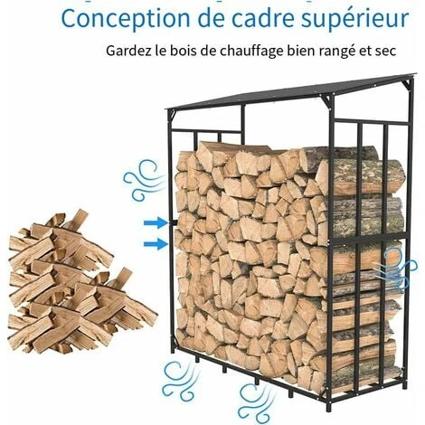 Étagère En Métal Pour Bois De Cheminée Range Bûches Extérieur 176x60x156cm Pour Bois De Chauffage - Noir 7 Étagère En Métal Pour Bois De Cheminée Range Bûches Extérieur 176x60x156cm Pour Bois De Chauffage - Noir – Image 5