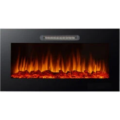Cheminée Électrique Murale Encastrable 2000W Kekai Alabama 91,4x14x48 Cm Effet Feu 9 Couleurs à 5 Niveaux Et Télécommande