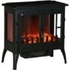 HOMCOM Cheminée électrique Poêle Style Néo-rétro 1000/2000 W LED Luminosité Réglable 2 Portes Verre Trempé Acier ABS Noir -Ubbink Magasin 71058174 1