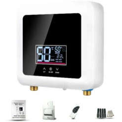 Chauffe-Eau Instantané 7500W Mini Chauffe-Eau Électrique Sans Réservoir Affichage LED Mural Support Thermostat Mode/Réglage De Puissance Pour Maison Cuisine Salle De Bain (Noir)