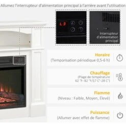 HOMCOM Cheminée électrique XL Style Classique Chic 1800 W Effet Flammes LED Minuterie Température Luminosité Réglables Télécommande Fournie Blanc -Ubbink Magasin 72276188 5