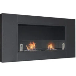 Augusto - Cheminée Encastrée Au Bioéthanol Avec 2 Brûleurs De 1,5 Litre. Cheminée Au Bioéthanol En Acier Inoxydable Et Verre Trempé. 110x54 Cm Couleur Noir