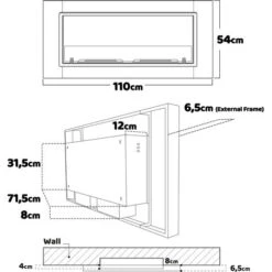 Augusto - Cheminée Encastrée Au Bioéthanol Avec 2 Brûleurs De 1,5 Litre. Cheminée Au Bioéthanol En Acier Inoxydable Et Verre Trempé. 110x54 Cm Couleur Noir -Ubbink Magasin 75262735 4