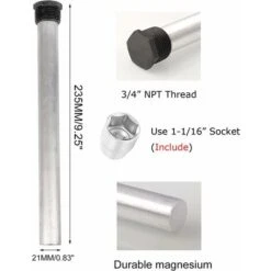232767 Barre D'anode En Magnésium Pour Chauffe-eau De Camping-car Avec Ruban PTFE Et Outil De Douille, Prolonge La Durée De Vie Du Réservoir De Chauffe-eau– 23,7 Cm De Long Et Filetage De 1,9 Cm (lot -Ubbink Magasin 79397597 5