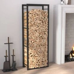 Portant De Bois De Chauffage | Porte Bûches Et Range Bûches Noir Mat 50x28x132 Cm Acier 93168