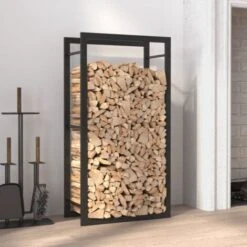 Portant De Bois De Chauffage | Porte Bûches Et Range Bûches Noir Mat 50x28x94 Cm Acier 16251