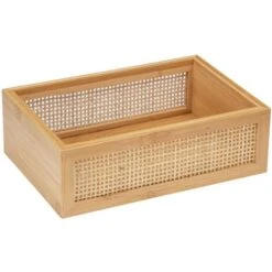 Panier De Rangement Pour Salle De Bain WENKO Modèle Allegre, Panier De Rangement Décoratif De Style Bohème En Bambou Et Rotin Tressé, Rangement Salle De Bain, Taille L, DIM 22 X 7 X 15 Cm