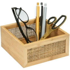 Bac De Rangement Salle De Bain WENKO Modèle Allegre, Rangement Décoratif De Style Bohème En Bambou Et Rotin Tressé, Rangement De Salle De Bain Pour Accessoires De Toilette ,Taille M, DIM 15x7x15 Cm -Ubbink Magasin 81170769 5