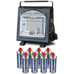 Chauffage à Gaz Portable 1700W + 8 Cartouches Gaz 2en1 Réchaud ALPEN Camping Basses Températures