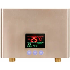 Chauffe-eau électrique Instantané Mini Intelligent Inverter Thermostat Petit Chauffe-eau Commande Tactile + Télécommande Grand écran Couleur 3000W Norme Européenne 220V,Gold - Gold