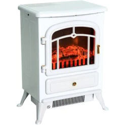 HOMCOM Cheminée électrique Poêle Style Rétro Thermostat 950-1850 W Blanc